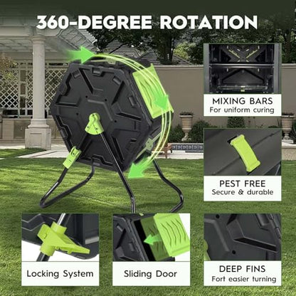 Compost Tumbler, 21-Gallon (80L) Outdoor Garden Compost Bin - color: 21 Gallon