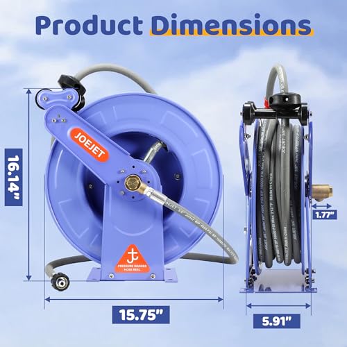 JOEJET Retractable Pressure Washer Hose Reel with Hose, 50 FT x 3/8"