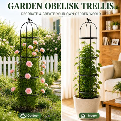 OTOSUNNY Garden Obelisk Trellis for Climbing Plants Outdoor, 6.3 ft Tall Trellis for Roses Clematis Jasmine Ivy Flower Light Climbing Vines Potted Plant Support, Patio, Yard, Black, 2PCS - size: 1 pack 75.6 in