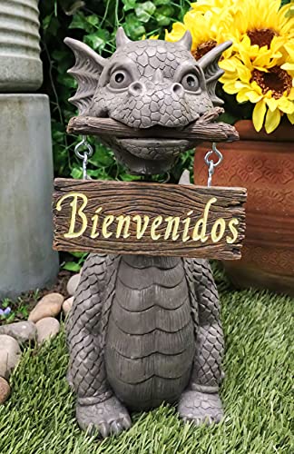 Ebros Gift Bienvenidos Welcome Sign Dragon Garden Greeter Bobblehead Statue Faux Stone Resin Finish 13.25" H - color: Bienvenidos Welcome Sign Guest Greeter