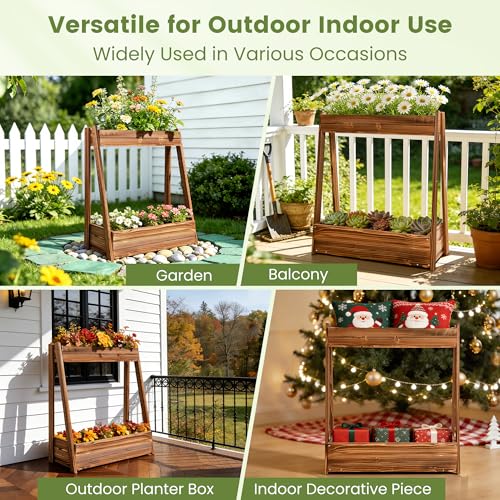 36" 2-Tier Freestanding Elevated Wooden Raised Garden Bed - color: 36" H Garden Bed-carbonized Wood Color