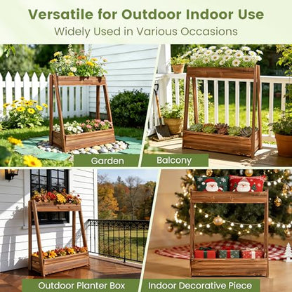 36" 2-Tier Freestanding Elevated Wooden Raised Garden Bed - color: 36" H Garden Bed-carbonized Wood Color