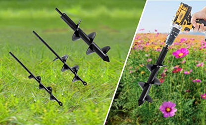 Set 3 (1.6x16, 2.6x16, 3.5x16) Solid Shaft Auger Drill Bit for Planting - Easy Planter Garden Auger - Bulb & Bedding Plant Augers - Post Hole Digger for 3/8” Hex Drive Drill