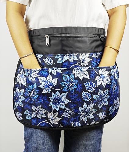 Bafelia Garden Apron for Women with 7 Pocket,Half Florist Apron Harvesting Apron - color: Blue Leaves