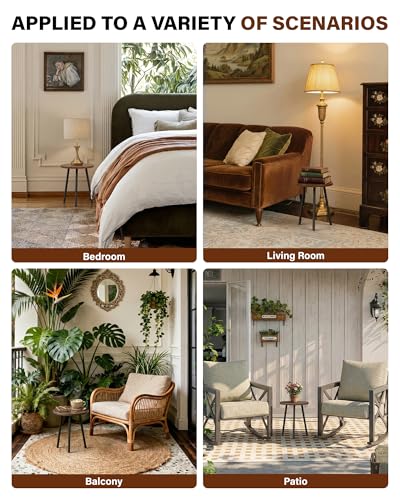 Plant Stand Indoor 2 Pack: Plant Table 14'' Wood & Metel Plant Stool - color: Walnut, size: 14"&14"