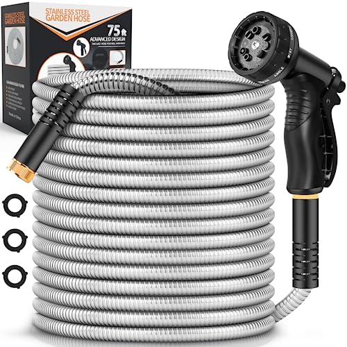 Rcfunkid Garden Hose 75FT No-Kink Metal Hose With 10 Function Nozzle Tough - size: 75FT