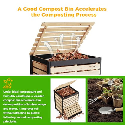 130 Gallon Canada Cedar Wood Compost Bin, Outdoor Composter, Natural - size: 31.5" L×27.5" W