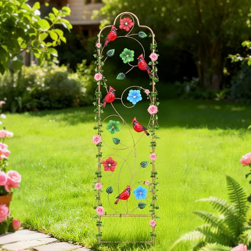 2 Pack Metal Garden Trellis Arched Fence Trellises for Climbing Plants Outdoor, Roses, Vines, Flowers, and Vegetables Support, 60'' H x 12'' W Redbird - color: Redbird