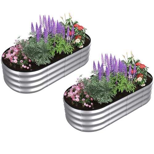 4x2x1 ft Oval Galvanized Metal Raised Garden Beds, Silver, 2PCS