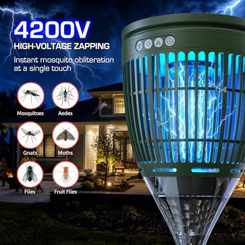 Solar Bug Zapper Outdoor, Mosquito Zapper with Flame & Projector Light - color: Olive