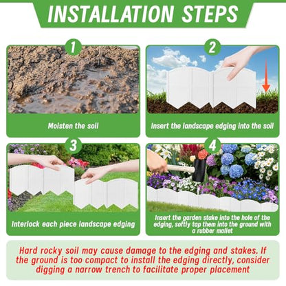 6 Inch Tall 20Ft White Landscape Edging Border with 7.8In Stakes,20Pcs