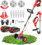 21V 2 in 1 Cordless String Trimmer and Edger, 12" Auto-Feed Electric Weed Wacker, Lightweight Weed Eater with 2 X 4Ah Batteries, Grass Cutter Lawn Tool with 2 Line Spools for Garden Yard