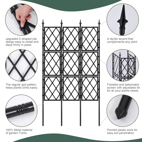 63 Inch Garden Trellis Support Fence Metal Lattice Climbing Frame Black - color: Black