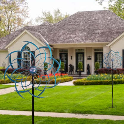Stargarden Wind Spinners Outdoor -Metal Large Kinetic Wind Spinners - color: Blue-a-23"