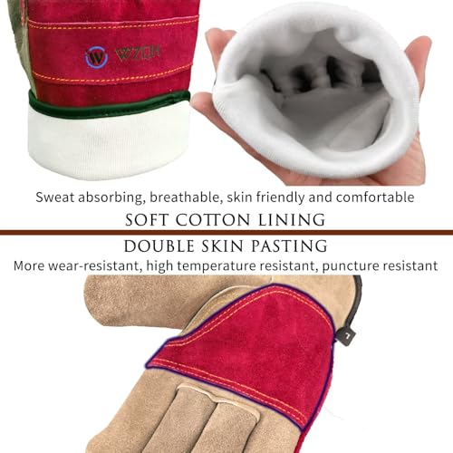 WZQH Leather Work Gloves for Men or Women.Gardening,Welding,Rose Red - Grey - size: Small (Pack of 1)
