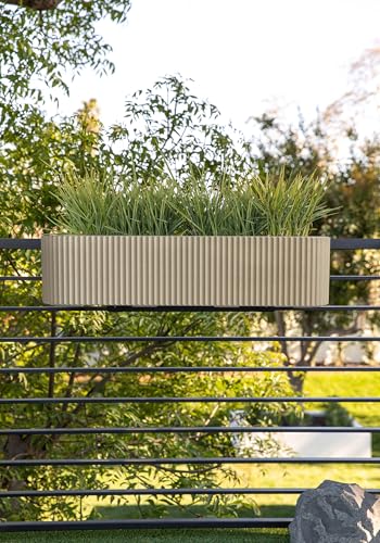 Veradek Demi Series Railing Planter - Round Window Box with Bracket - color: Sand, size: 36 inch - 2 Pack