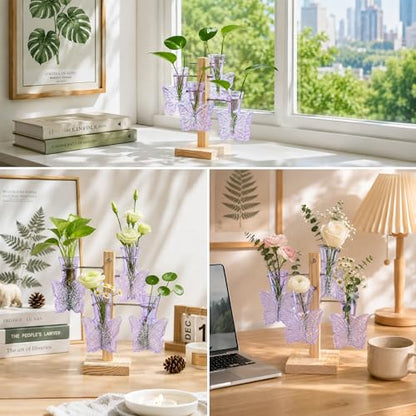 Nacome Plant Terrarium Propagation Stations: Purple Vase with Wooden Stand - color: Purple