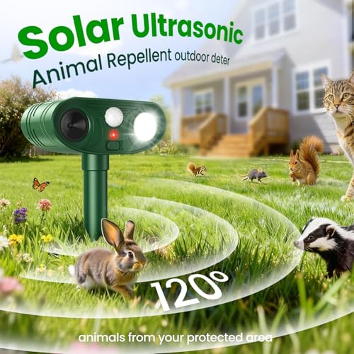 2026 Newly Advanced Ultrasonic Solar Animal Repellent Outdoor (2-Pack)