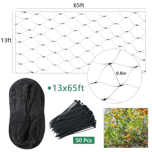 Unves 65 x 13 Ft Bird Netting for Garden, Heavy Duty Garden Net - color: Black, size: 13 x 65 Ft