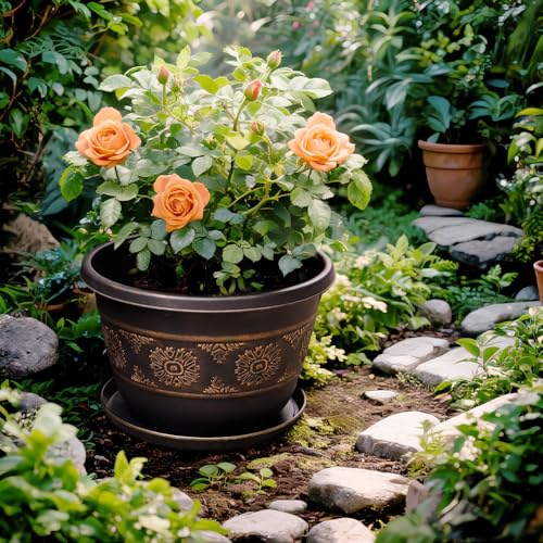 Usocik 10 Inch Plant Pots, 4 Pack, Gold Retro Floral - color: Gold