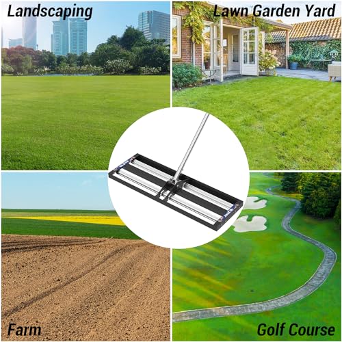 Updated Lawn Leveling Rake 30"x10", Lawn Leveler with Aluminum Rollers - size: 30''x10'' With Roller (Black)