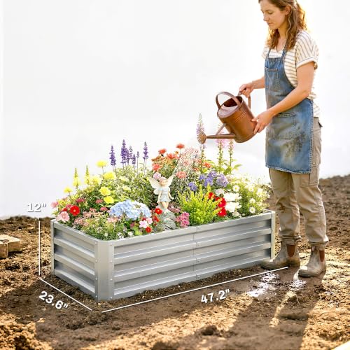 Outsunny 4' x 2' x 1' Galvanized Raised Garden Bed, Silver - color: Silver