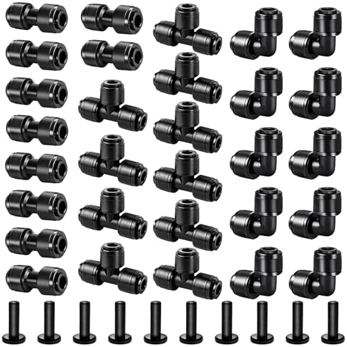 1/4 Inch Drip Tubing Irrigation Fittings Kit - 40 Pieces Set 1/4'' Drip Line Push-to-Fit Connectors Includes 10 Tees 10 Coupling 10 Elbows 10 End Cap - size: 1/4" Push-to-connect Fittings