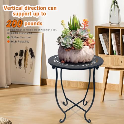 Round Side Table, 2 Pack Weather Resistant Indoor Outdoor Small Side Table - color: Black