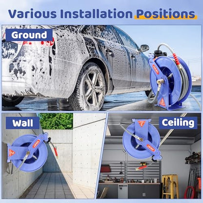 JOEJET Retractable Pressure Washer Hose Reel with Hose, 50 FT x 3/8"
