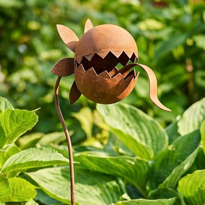 32 Inch Metal Flowers Venus Flytrap Carnivorous Plant Stake for Yard Art - color: Brown B