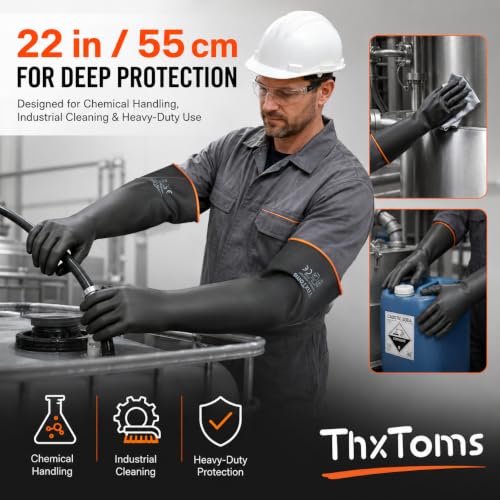 ThxToms Chemical Resistant Gloves, 28 Mil Heavy Duty Latex, 14 Inch, 1 Pair - color: 14"