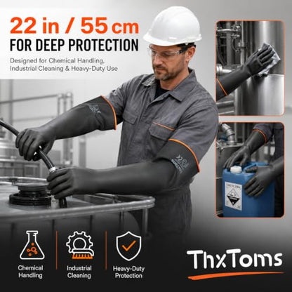 ThxToms Chemical Resistant Gloves, 28 Mil Heavy Duty Latex, 14 Inch, 1 Pair - color: 14"