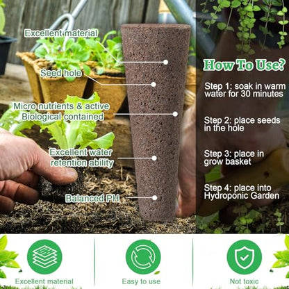 Potchen 400 Pcs Hydroponic Growing Kit - Reusable Plant Grow Sponges, Baskets, Lids & Labels - Indoor Use - Modern Style - Hole Design - Flower Theme - Polished Finish