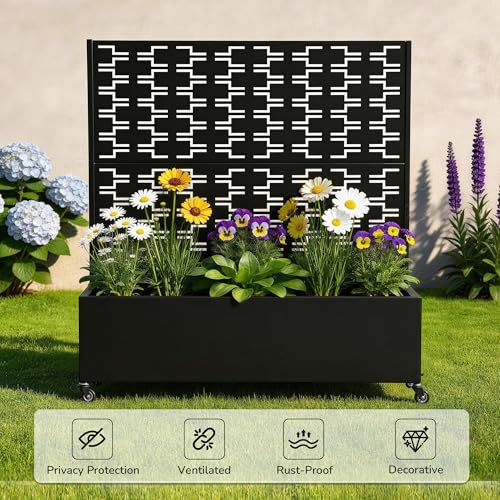 Pia Ricco Planter Box with Trellis, Privacy Planter for Climbing Plants - color: Black-brick, size: Small