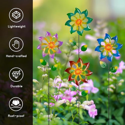 4 Pack Wind Spinners Outdoor, Colorful Metal Flower Windmill - size: 4 Pack-27x7