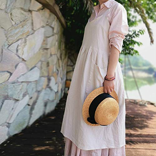 Cotton Linen Apron Cross Back Apron for Women with Pockets Pinafore Dress - color: 2 Pack-red+white