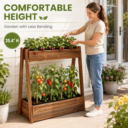 36" 2-Tier Freestanding Elevated Wooden Raised Garden Bed - color: 36" H Garden Bed-carbonized Wood Color