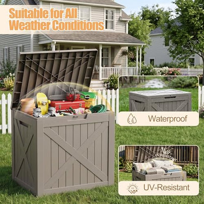 35 Gallon Waterproof Deck Box Bench, Outdoor Lock Toy Storage Bins