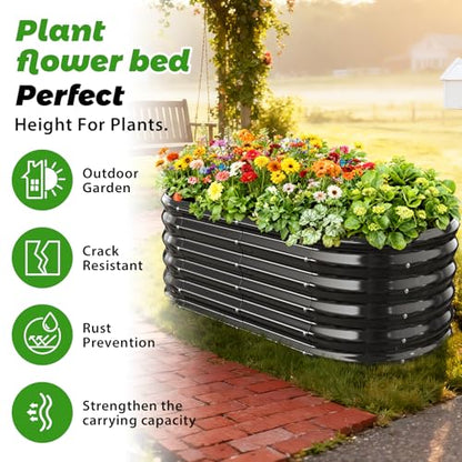 YSEJOMP 17" Tall Oval-Shaped/Elliptic Metal Raised Garden Bed Outdoor Black - color: Black, size: 48X24X16.5 Inches