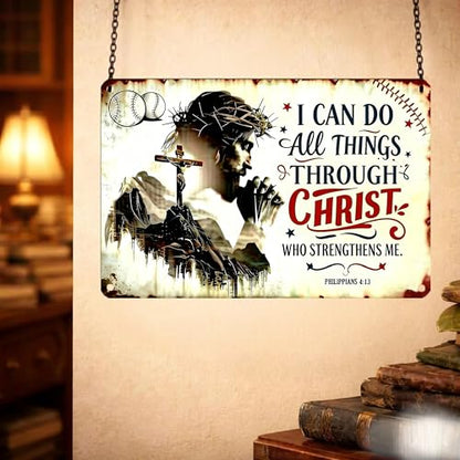 I Can Do All Things Through Christ Baseball Metal Sign 12×8 Inch - color: Baceball, size: 8*12inch