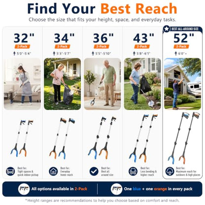 52 Inch Extra Long Grabber Reacher Tool, 2 Pack for Seniors - size: Foldable 52" (2-Pack)
