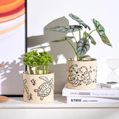 STHIE 5 Inch Ceramic Plant Pots for Indoor Plant with Drainage, Sea Turtle - color: Sea Turtle