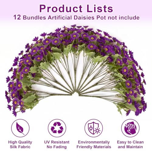 Artificial Daisy Mums for Outdoors, 12 PCS Fall Flowers, Purple - color: Purple