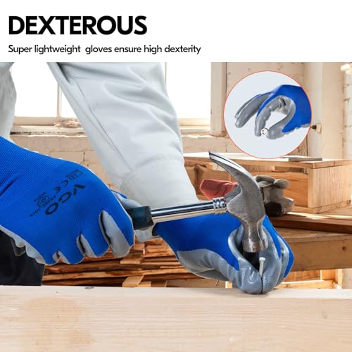 Vgo... 10Pairs Non-Slip Safety Work Gloves,Nitrile Coated (NT2110,M) - color: Blue, size: Medium