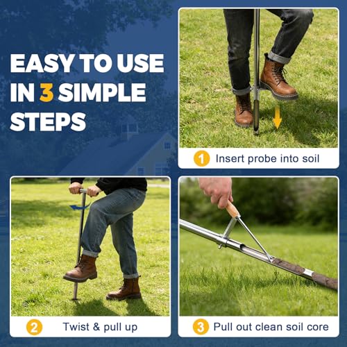 36 Inch Soil Sampler Probe, Stainless Steel Soil Core Sampling Tool with T-Handle, Heavy Duty Soil Probe for Lawn, Garden, Farm & Soil Testing - size: 36 inch