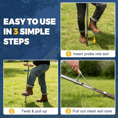 36 Inch Soil Sampler Probe, Stainless Steel Soil Core Sampling Tool with T-Handle, Heavy Duty Soil Probe for Lawn, Garden, Farm & Soil Testing - size: 36 inch
