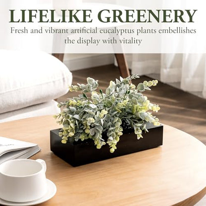MyGift Artificial Grass Plant in Rectangular Wood Planter (Black, 10 Inch) - color: Black, size: 9.5 Inch