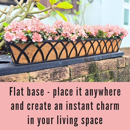 LaLaGreen Wall Planters (4 Pack, 48") Rectangular Black Metal Hanging Window Planter Box with Coco Liner, Flower Basket Plant Holder Attach House Outdoor Deck Railing Garden Patio Porch Balcony Fence - size: 48" (122cm) x 4 pack