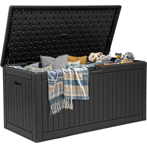 YITAHOME 320 Gallon Double-Wall Deck Box with Divider & Side Handles - color: Black, size: 320 gallon
