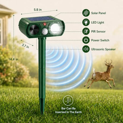 Solar Ultrasonic Animal Repellent Outdoor, Deer Repellent Devices